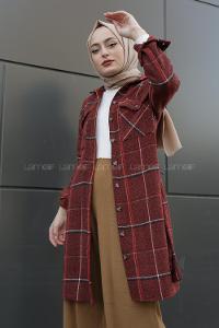 Modalamelif Belden Bağlamalı Çift Cepli Ekose Gömlek Kiremit