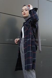 Modalamelif Belden Bağlamalı Çift Cepli Ekose Gömlek Lacivert