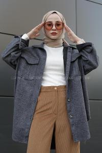 Modalamelif Çift Cepli Kaşe Gömlek Antrasit