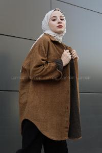 Modalamelif Çift Cepli Kaşe Gömlek Kahverengi