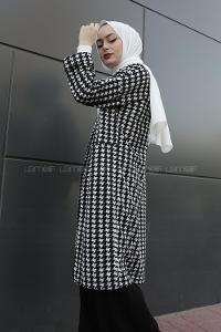 Modalamelif Çift Cepli Kazayağı Desen Hırka Siyah Beyaz