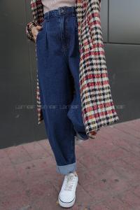 Modalamelif Çift Cepli  Balon Mom Jean Koyu Mavi