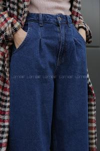 Modalamelif Çift Cepli  Balon Mom Jean Koyu Mavi