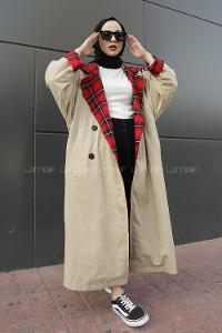 Modalamelif  Çift Cepli Yarasa Kol  Trenç Bej