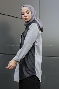 Modalamelif Gri Siyah Parçalı Gömlek