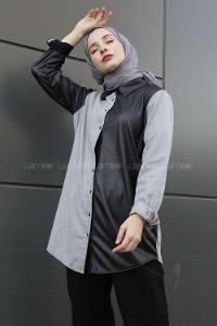 Modalamelif Gri Siyah Parçalı Gömlek