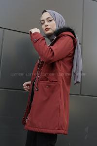 Modalamelif İçi Kürklü Kapşonlu Bondit Mont Kiremit