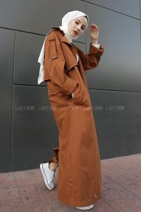 Modalamelif Omuz Apoletli Belden Bağlamalı Trenç Kahverengi