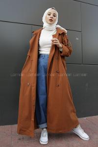 Modalamelif Omuz Apoletli Belden Bağlamalı Trenç Kahverengi