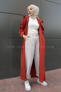 Modalamelif Omuz Apoletli Belden Bağlamalı Trenç Kiremit