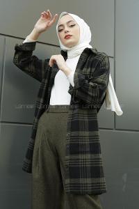 Modalamelif Tek Cep Detaylı Ekose Gömlek Haki