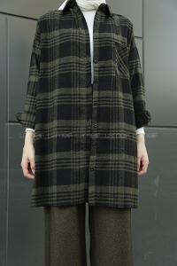 Modalamelif Tek Cep Detaylı Ekose Gömlek Haki