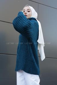 Modalamelif Boğazlı Önü Saç Örgü Kazak Petrol Mavisi