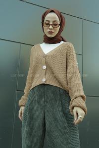 Modalamelif Düğmeli Selanik Hırka Karamel