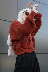 Modalamelif Düğmeli Selanik Hırka Kiremit