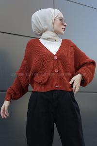 Modalamelif Düğmeli Selanik Hırka Kiremit