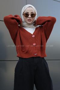 Modalamelif Düğmeli Selanik Hırka Kiremit