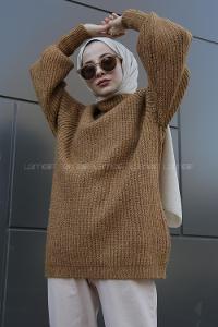 Modalamelif Yarım Boğazlı Balon Kol Kazak Camel