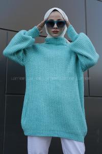 Modalamelif Yarım Boğazlı Balon Kol Kazak Mint Yeşili