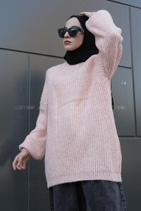 Modalamelif Yarım Boğazlı Balon Kol Kazak Pudra