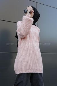 Modalamelif Yarım Boğazlı Balon Kol Kazak Pudra