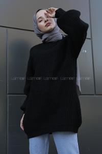 Modalamelif Yarım Boğazlı Balon Kol Kazak Siyah