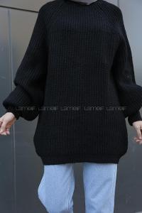 Modalamelif Yarım Boğazlı Balon Kol Kazak Siyah