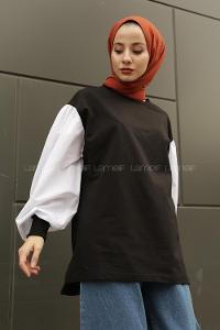 Modalamelif Balon Kol Düz Sweat Siyah Beyaz