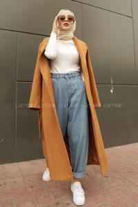 Modalamelif Belden Bağlamalı Kaşe Kaban Camel