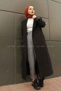 Black Scoop Neck Long Arm Cotton Coat