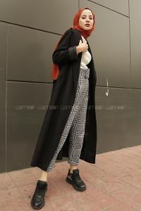 Black Scoop Neck Long Arm Cotton Coat