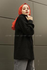 Modalamelif Boğazlı Önü Saç Örgü Kazak Siyah