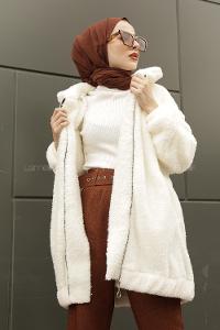Lamelif Peluş Mont Ekru