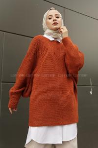 Modalamelif  Kayık Yaka Yarasa Kol Detaylı Kazak Kiremit