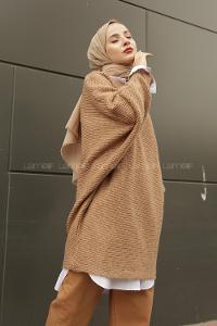 Modalamelif  Kayık Yaka Yarasa Kol Detaylı Kazak Sütlü Kahve