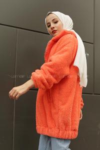 Lamelif Peluş Mont Somon