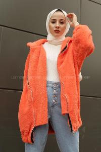 Lamelif Peluş Mont Somon
