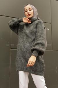 Modalamelif Yarım Boğazlı Balon Kol Kazak  Antrasit