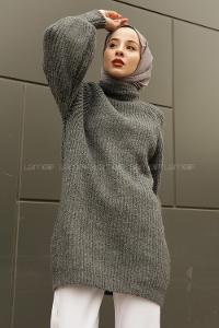 Modalamelif Yarım Boğazlı Balon Kol Kazak  Antrasit