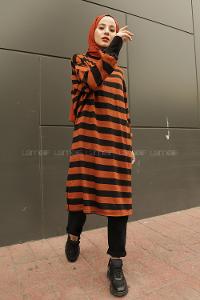 Modalamelif Yarım Boğazlı Balon Kol Tunik Tarçın