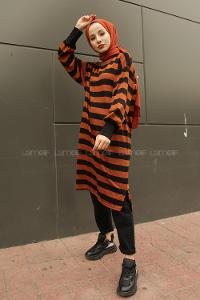 Modalamelif Yarım Boğazlı Balon Kol Tunik Tarçın