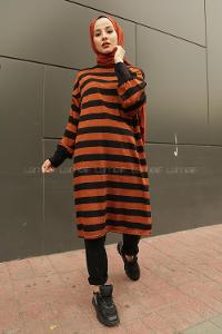 Modalamelif Yarım Boğazlı Balon Kol Tunik Tarçın