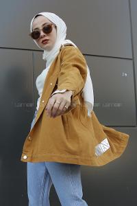 Modalamelif Önü Düğmeli Kapşonlu Ceket Hardal Sarısı