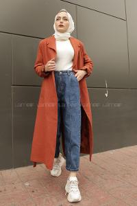 Modalamelif Belden Bağlamalı Kaşe Kaban Kiremit