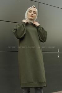 Modalamelif Balon Kol Düz Renk Sweat Haki