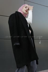 Modalamelif Tek Düğme Detaylı Buklet Kaban Siyah