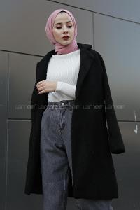 Modalamelif Tek Düğme Detaylı Buklet Kaban Siyah