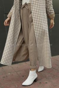 Modalamelif  Beli Lastikli Kaşe  Pantolon  Vizonrengi