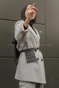 Modalamelif Çanta Detaylı Kaşe Ceket  Açık Gri