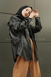 Modalamelif Çift Cepli Deri Gömlek